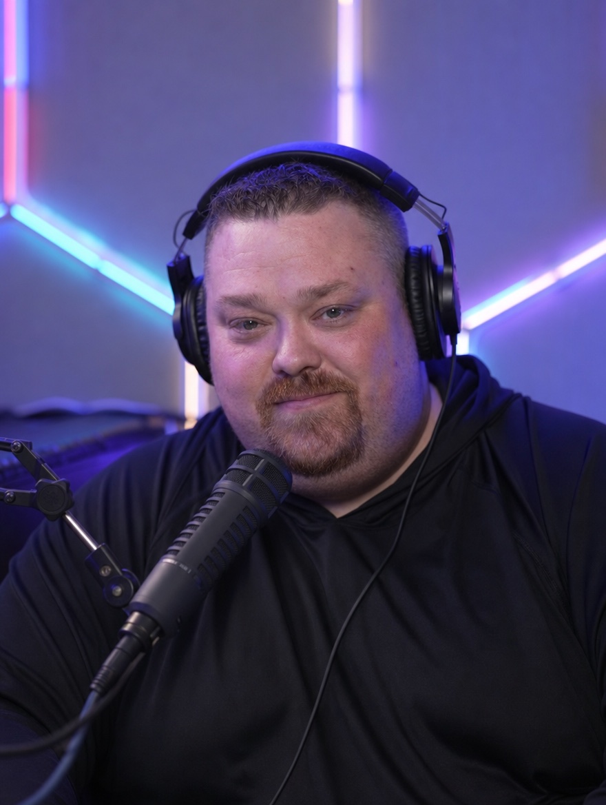 Cory Short seated at the Cosmic Koolaid studio table